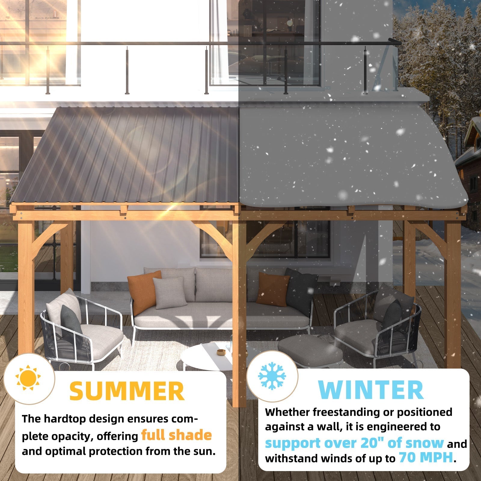 NetSo Outdoor Wooden Gazebo 12' x 10' - Durable Hardtop for Patio Relaxation