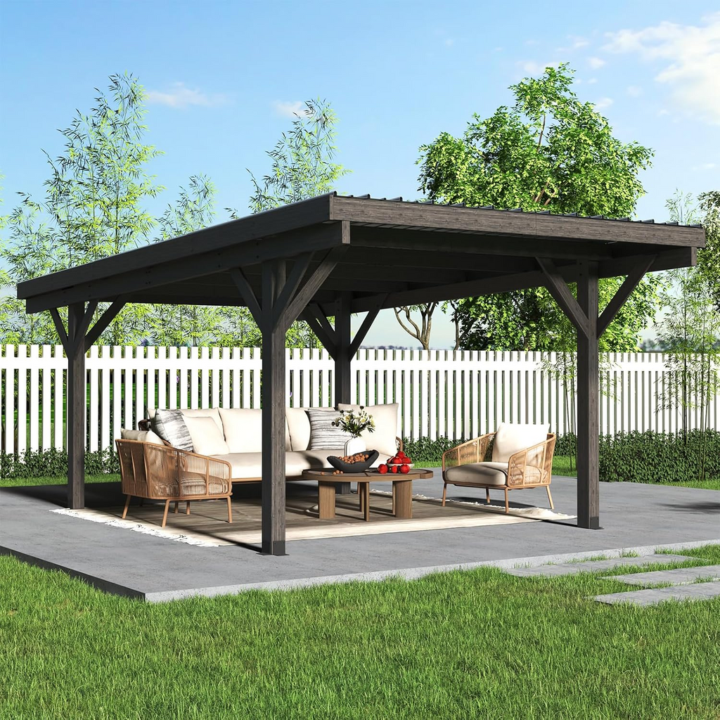 NetSo Wooden Gazebo Pavilion 17ft x 12ft - Durable Outdoor Carport for All Seasons