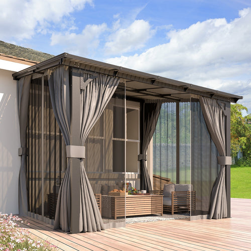 NetSo 12x8 Wall Gazebo Gray with Curtains and Mosquito Netting - Outdoor Shelter Solution
