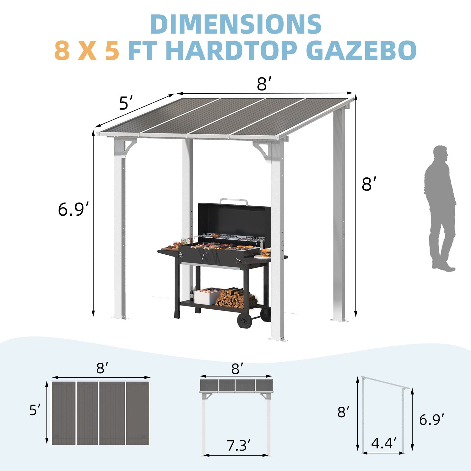 NetSo Wall Mounted Gazebo Pergola 8' x 5' White - Durable Outdoor Shade Solution