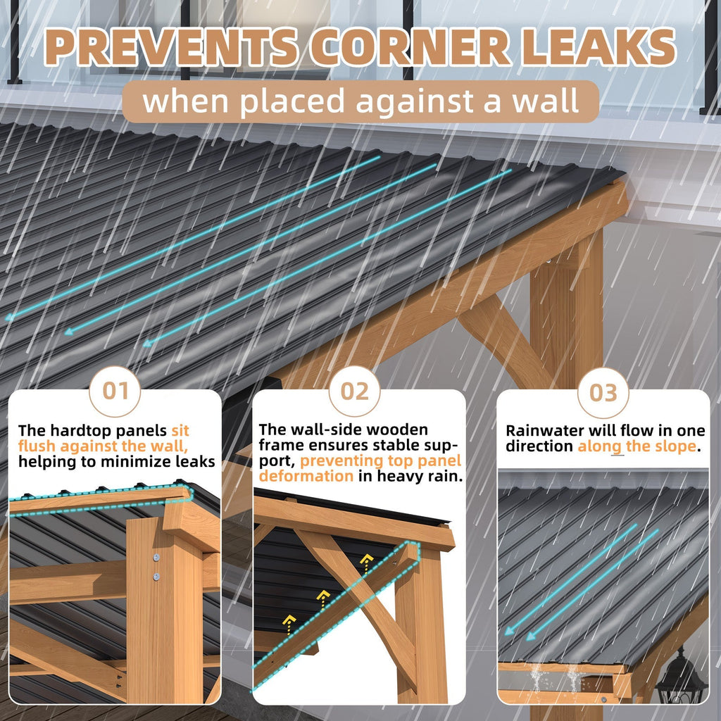 NetSo Outdoor Wooden Gazebo 10' x 10' - Durable Hardtop Patio Shelter