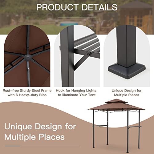 NetSo Grill Gazebo 8'x5' Outdoor Patio BBQ Shelter Brown - Durable Protection for Grilling