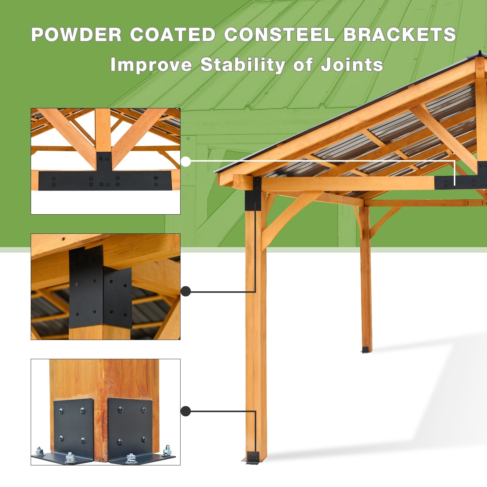 NetSo Hard-Top Gazebo 14' x 12' Brown Wooden Outdoor Pergola for Relaxation