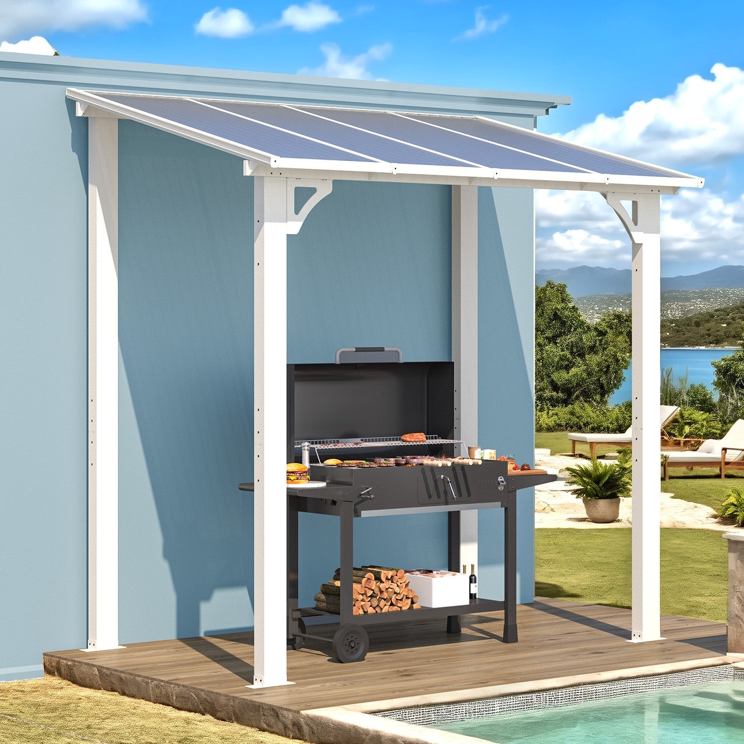 NetSo Wall Mounted Gazebo Pergola 8' x 5' White - Durable Outdoor Shade Solution