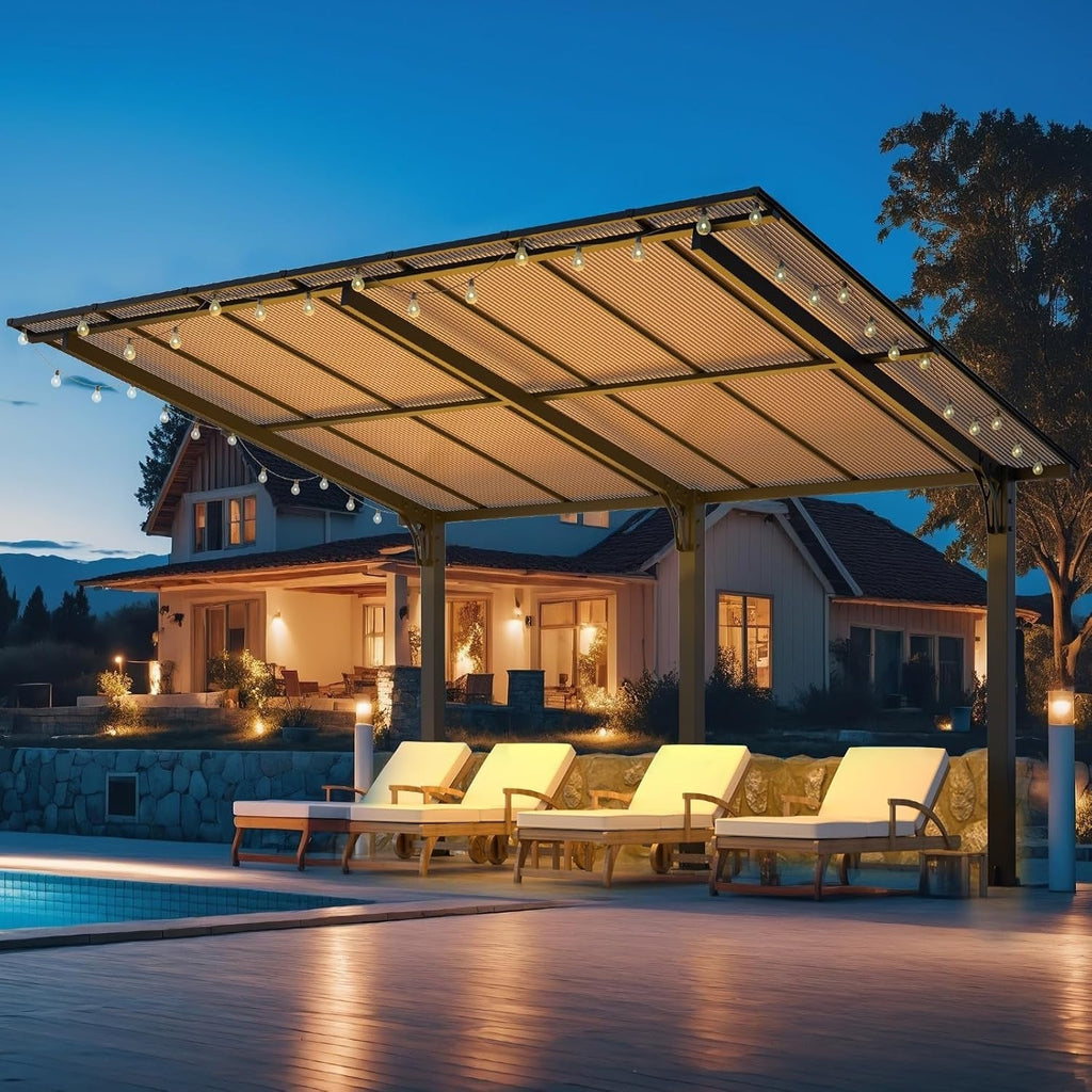 NetSo Gazebo 14' x 10' Hard Top Patio Pergola - Durable Outdoor Shelter Solution