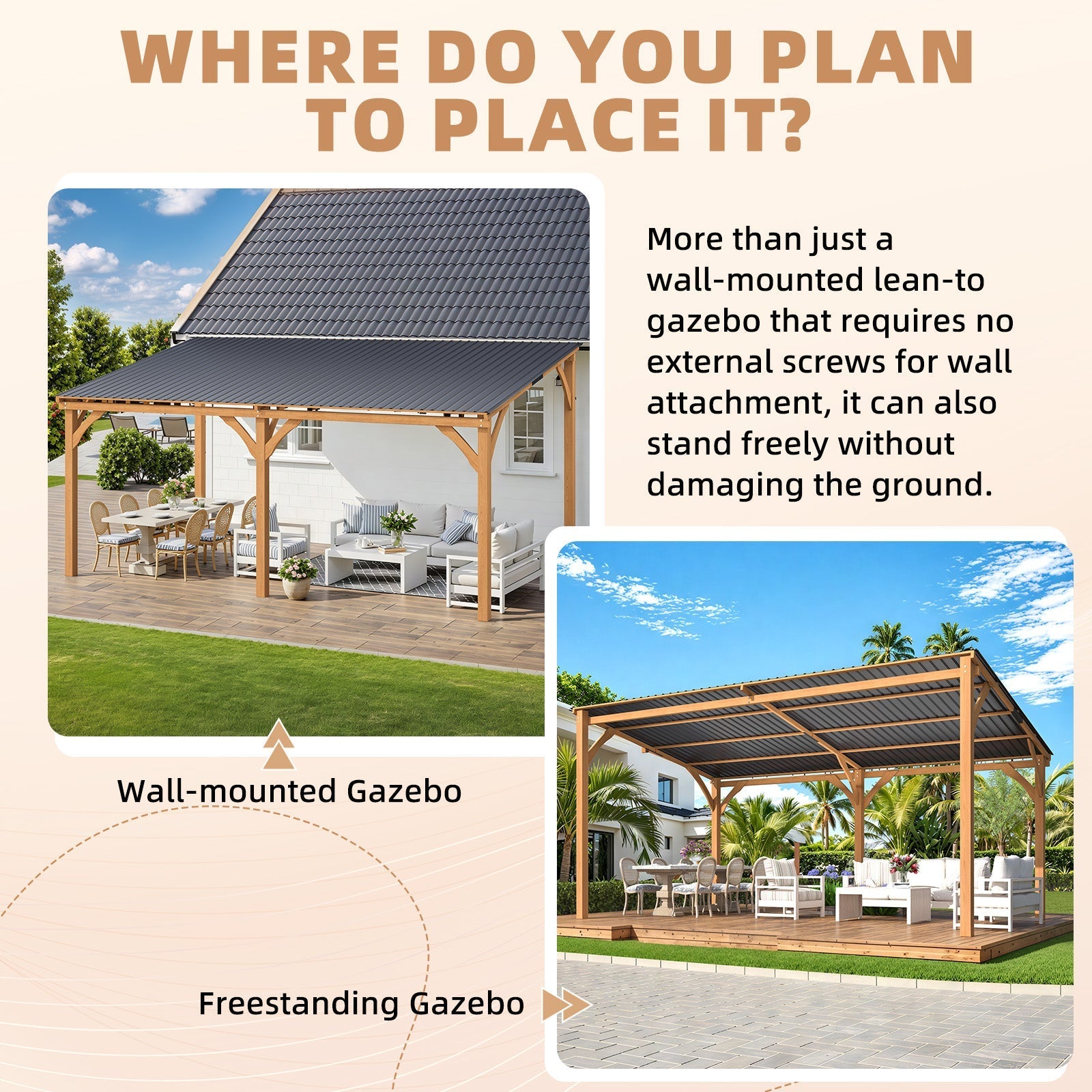 NetSo Outdoor Wooden Gazebo 16' x 10' - Durable Hardtop for Stylish Patios