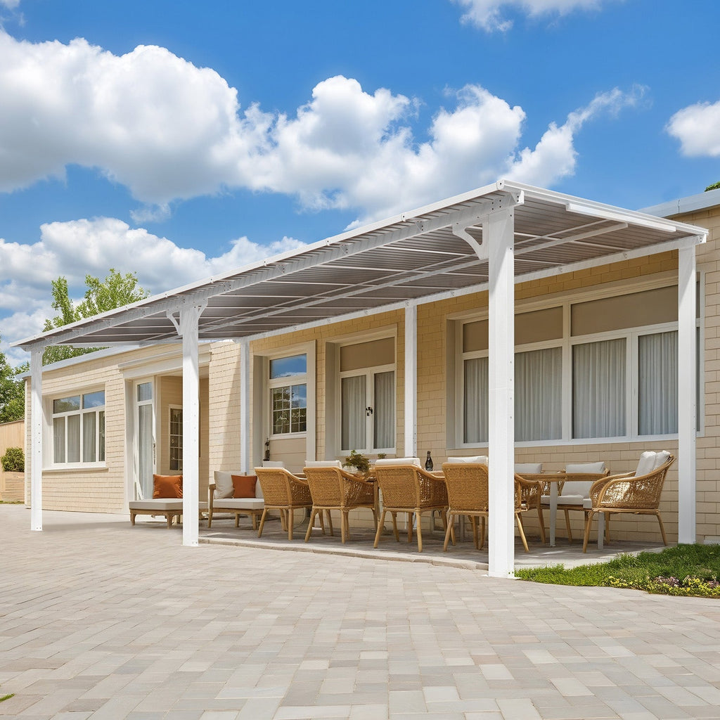 NetSo Wall Mounted Gazebo Pergola 20'x10' White - Durable Outdoor Shade Solution