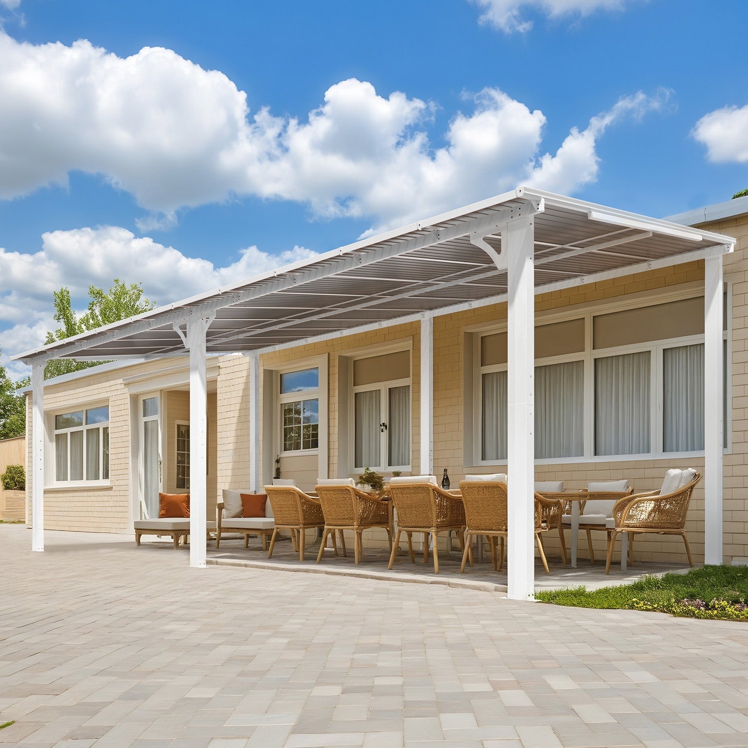 NetSo Wall Mounted Gazebo Pergola 20'x10' White - Durable Outdoor Shade Solution