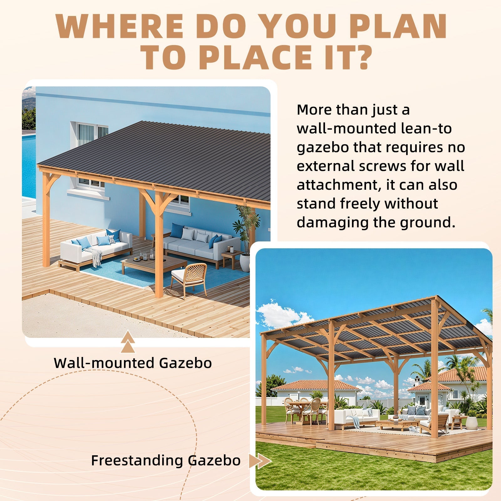 NetSo Outdoor Wooden Gazebo 20' x 10' - Durable Hardtop Patio Structure for Relaxation