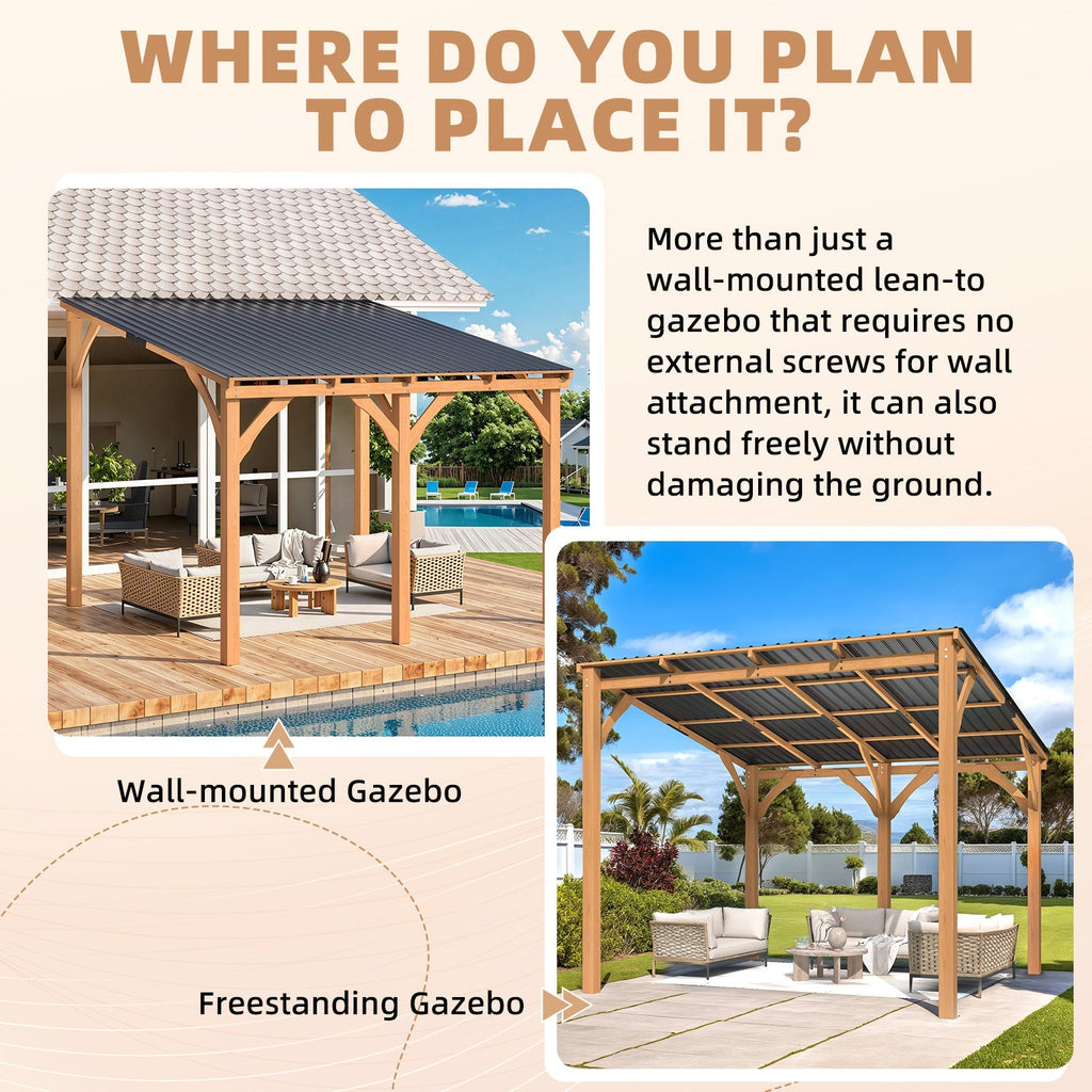NetSo Outdoor Wooden Gazebo 10' x 10' - Durable Hardtop Patio Shelter