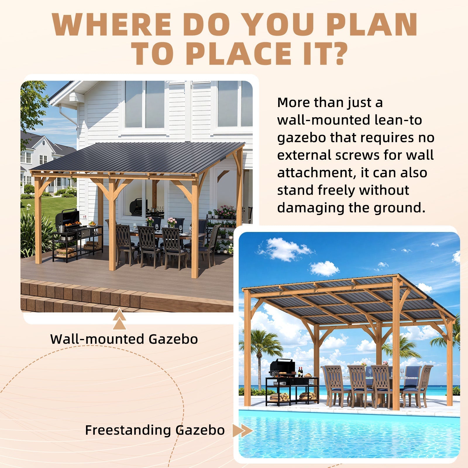 NetSo Outdoor Wooden Gazebo 12' x 10' - Durable Hardtop for Patio Relaxation