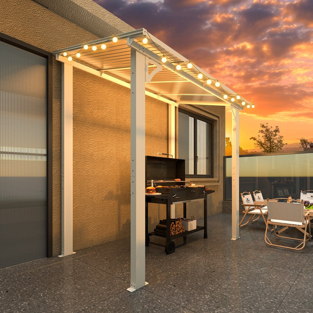 NetSo Wall Mounted Gazebo Pergola 8' x 5' White - Durable Outdoor Shade Solution