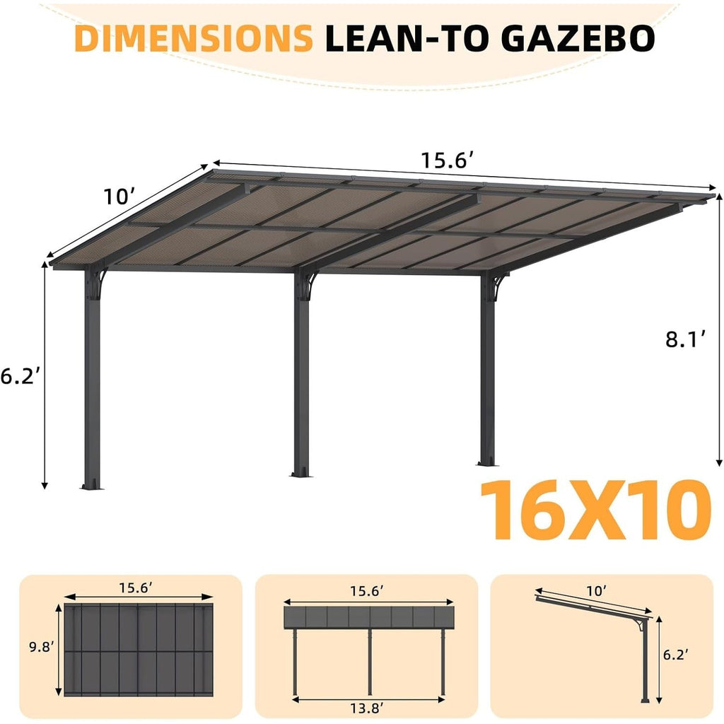 NetSo Outdoor Gazebo Pergola 16' x 10' - Durable Shade Solution for Patio and Carport