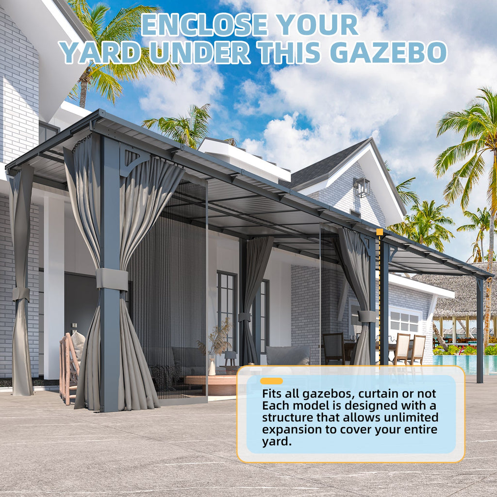 AECOJOY 12'x8' Wall Gazebo with Curtains and Mosquito Netting, Gray