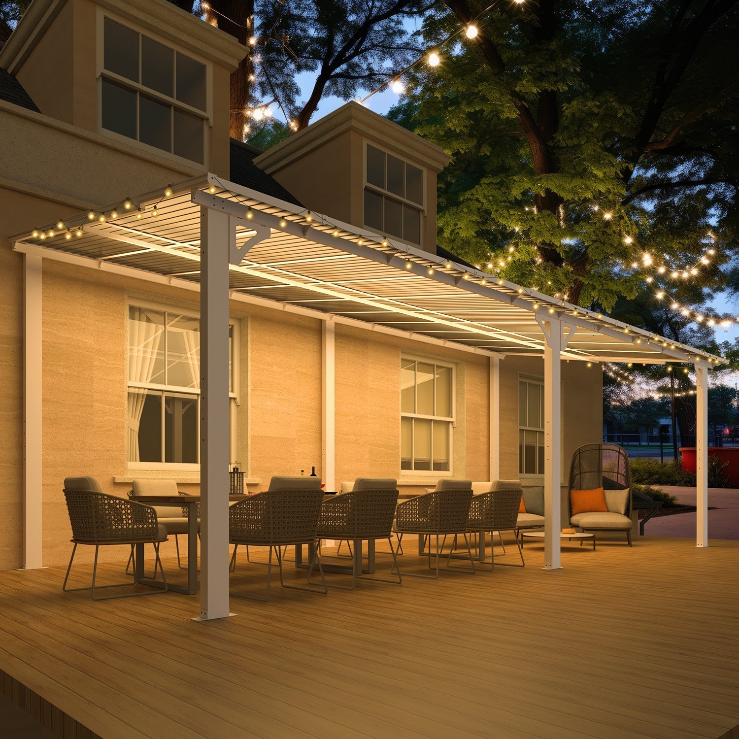 NetSo Wall Mounted Gazebo Pergola 20'x10' White - Durable Outdoor Shade Solution