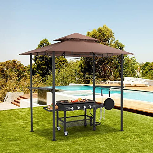 NetSo Grill Gazebo 8'x5' Outdoor Patio BBQ Shelter Brown - Durable Protection for Grilling