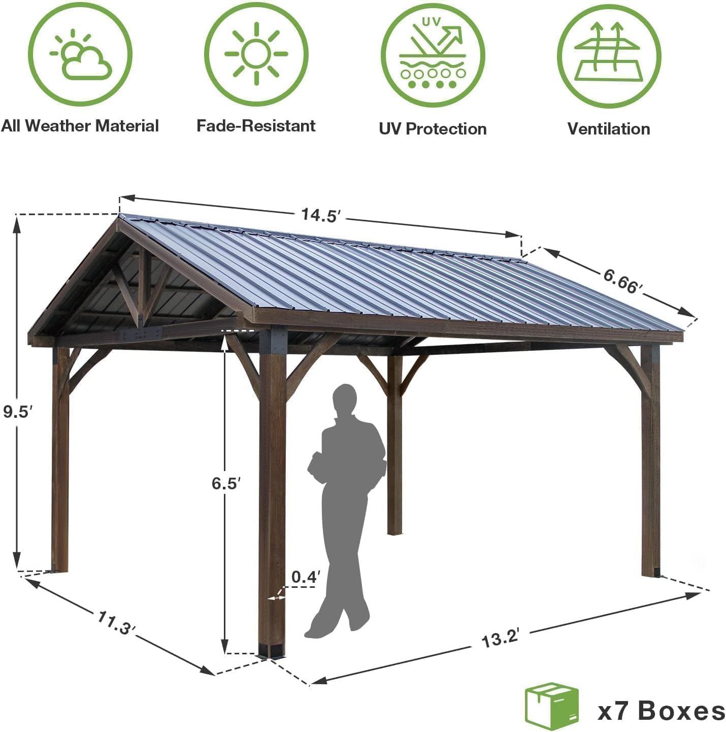 NetSo Hard-Top Gazebo 14' x 12' Wooden Outdoor Pergola - Durable and Stylish Shelter