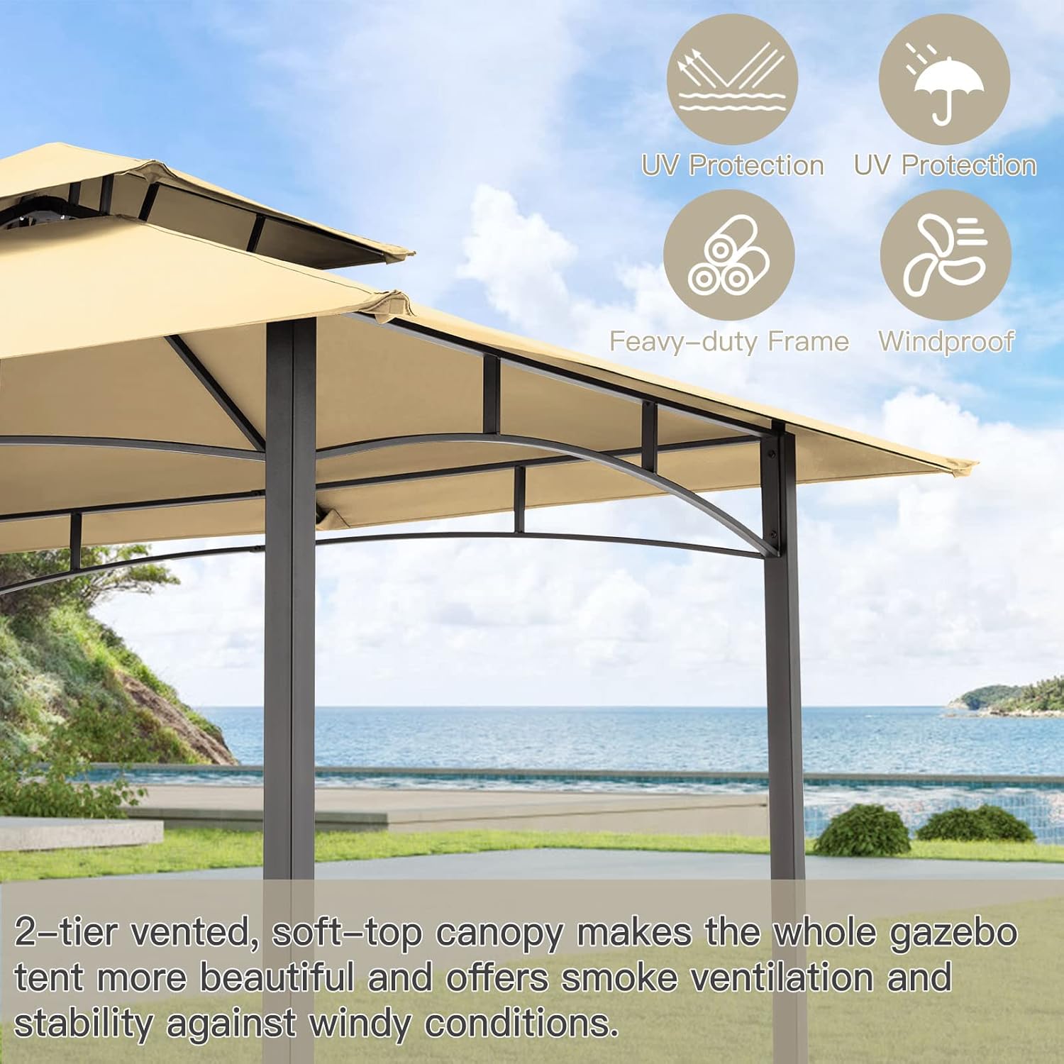 NetSo Grill Gazebo 8'x5' Beige Outdoor Patio BBQ Grill Shelter - Durable Protection