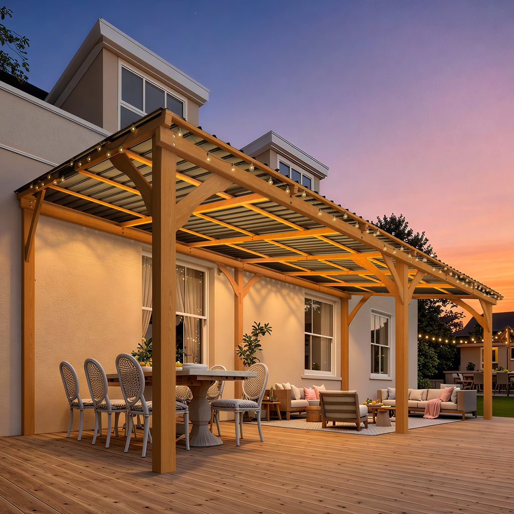 NetSo Outdoor Wooden Gazebo 20' x 10' - Durable Hardtop Patio Structure for Relaxation