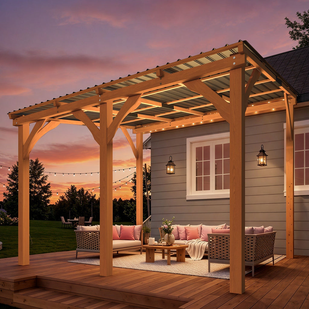 NetSo Outdoor Wooden Gazebo 10' x 10' - Durable Hardtop Patio Shelter