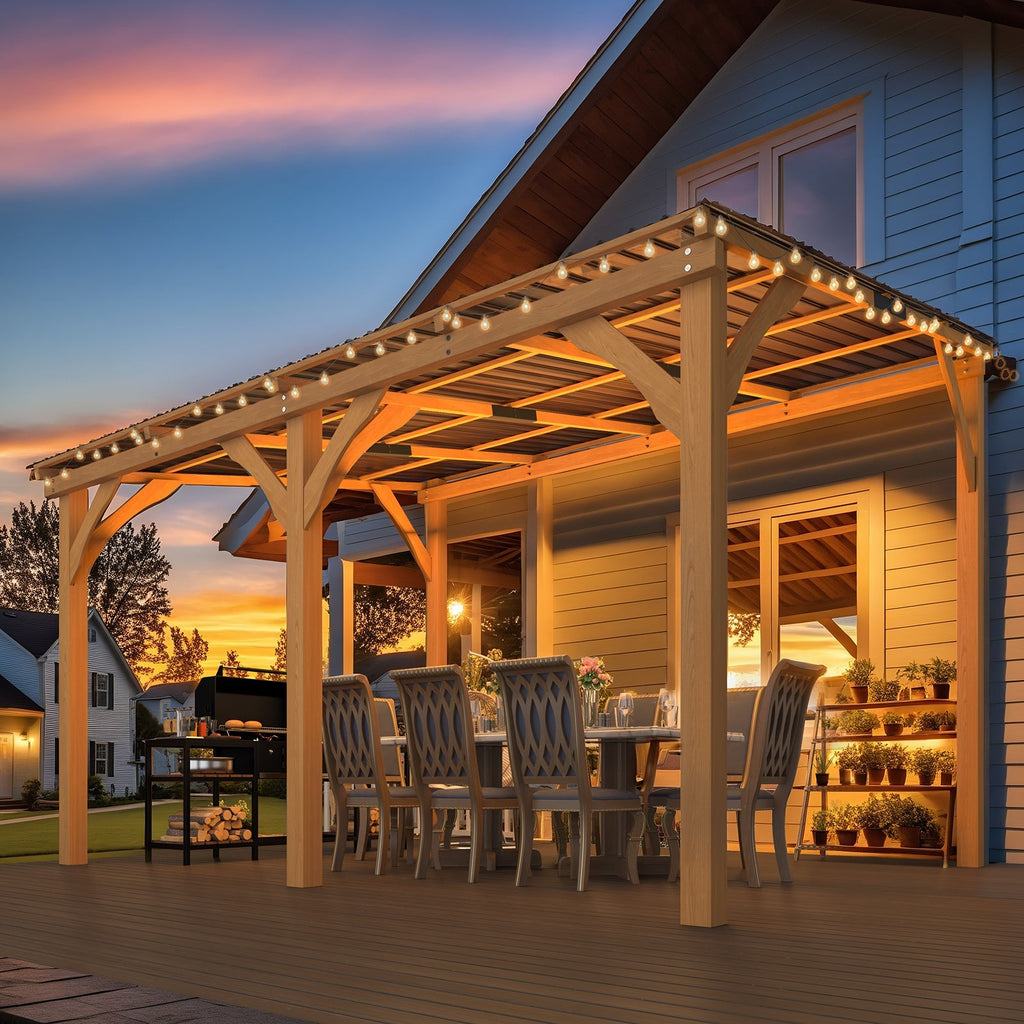 NetSo Outdoor Wooden Gazebo 12' x 10' - Durable Hardtop for Patio Relaxation