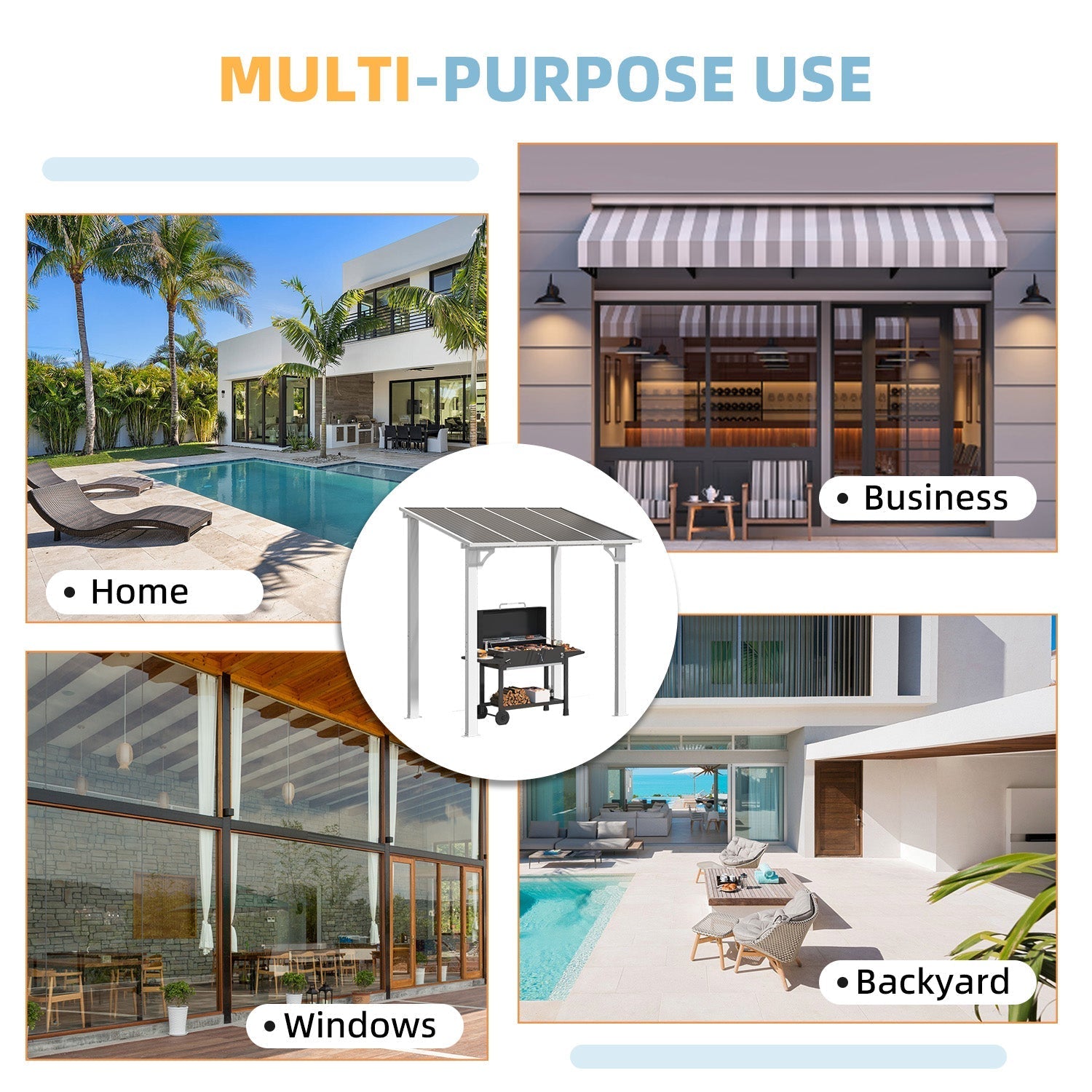 NetSo Wall Mounted Gazebo Pergola 8' x 5' White - Durable Outdoor Shade Solution