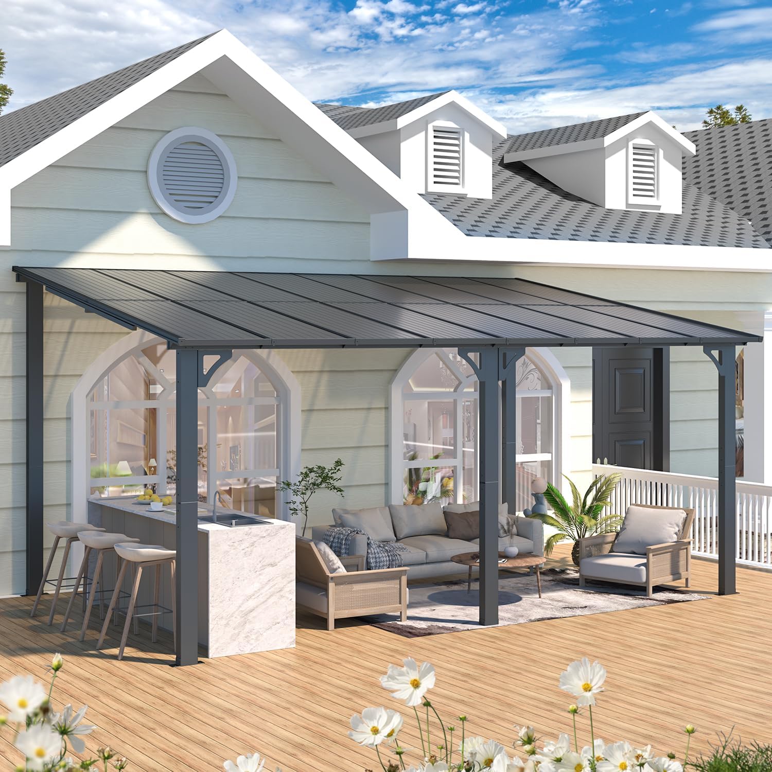 NetSo Wall Mounted Gazebo Pergola 16x10 Dark - Durable Outdoor Shade Solution