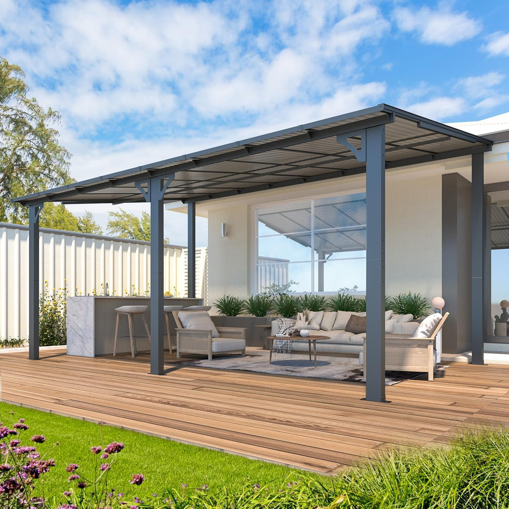 NetSo Wall Mounted Gazebo Pergola 16x10 Dark - Durable Outdoor Shade Solution