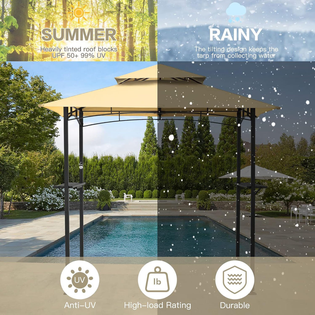 NetSo Grill Gazebo 8'x5' Beige Outdoor Patio BBQ Grill Shelter - Durable Protection