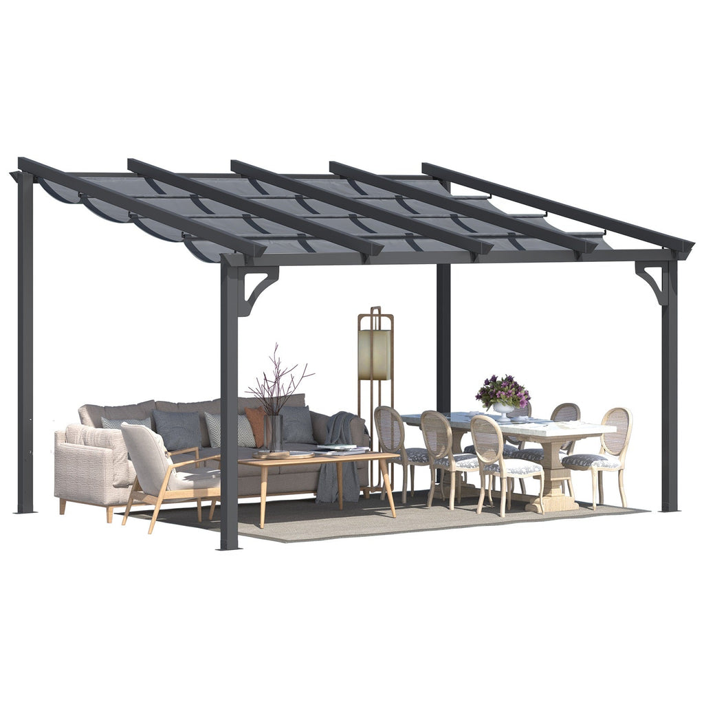 NetSo Gazebo 14' x 10' Retractable Pergola with Adjustable Sun Shade Canopy Roof - Ideal for Patio Enjoyment