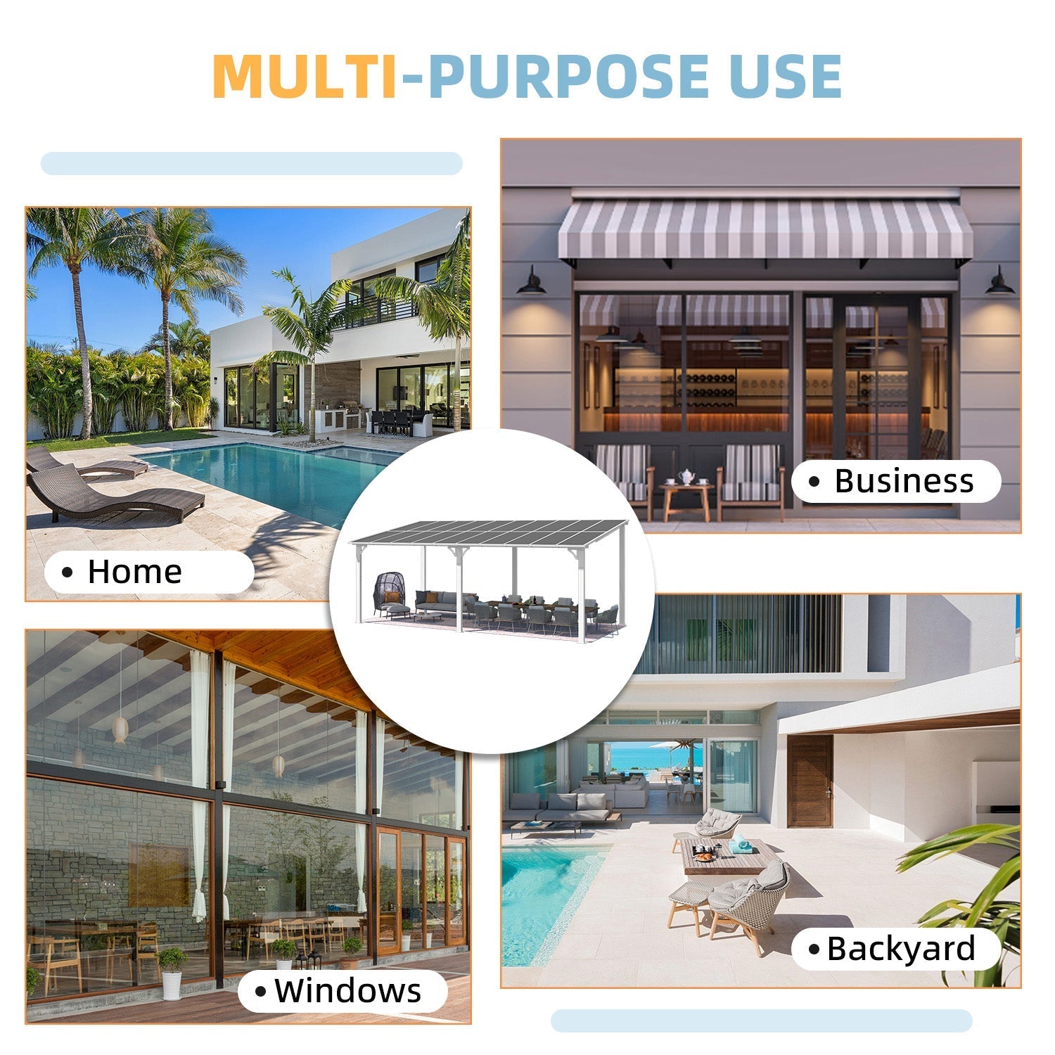 NetSo Wall Mounted Gazebo Pergola 20'x10' White - Durable Outdoor Shade Solution