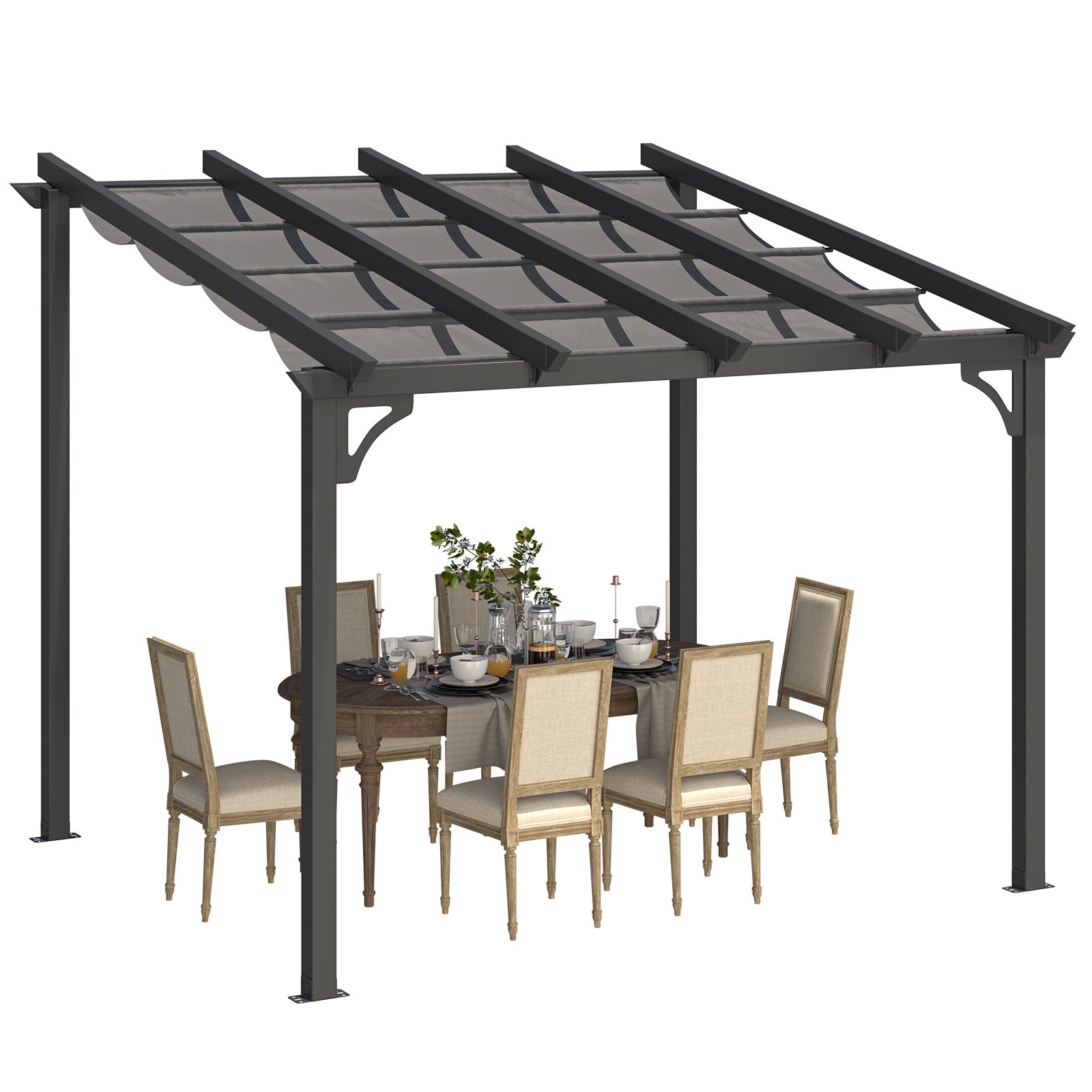 NetSo Gazebo 10' x 8' Retractable Pergola with Adjustable Sun Shade Canopy Roof - Perfect for Patio Relaxation