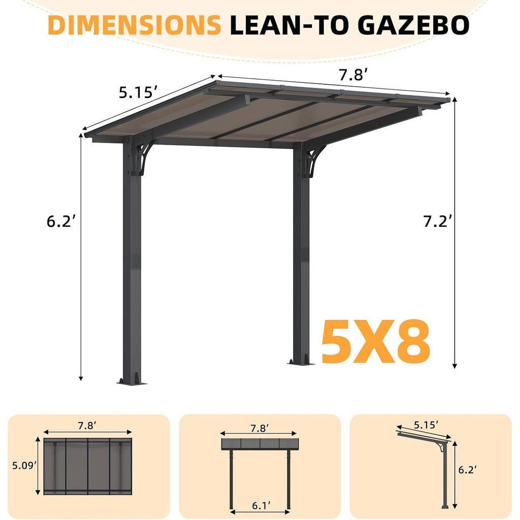 NetSo Gazebo 8' x 5' Hard Top Pergola - Durable Outdoor Structure for Patio and Grill Use