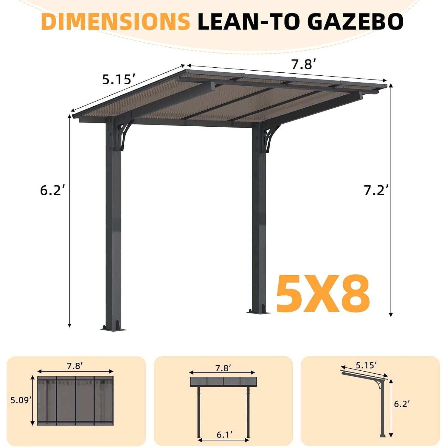 NetSo Gazebo 8' x 5' Hard Top Pergola - Durable Outdoor Structure for Patio and Grill Use