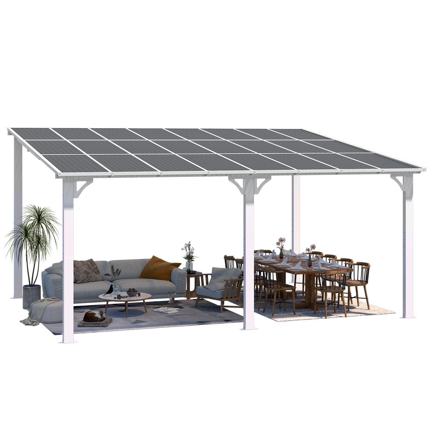 NetSo Wall Mounted Gazebo Pergola 16'x12' White - Durable Outdoor Shade Solution