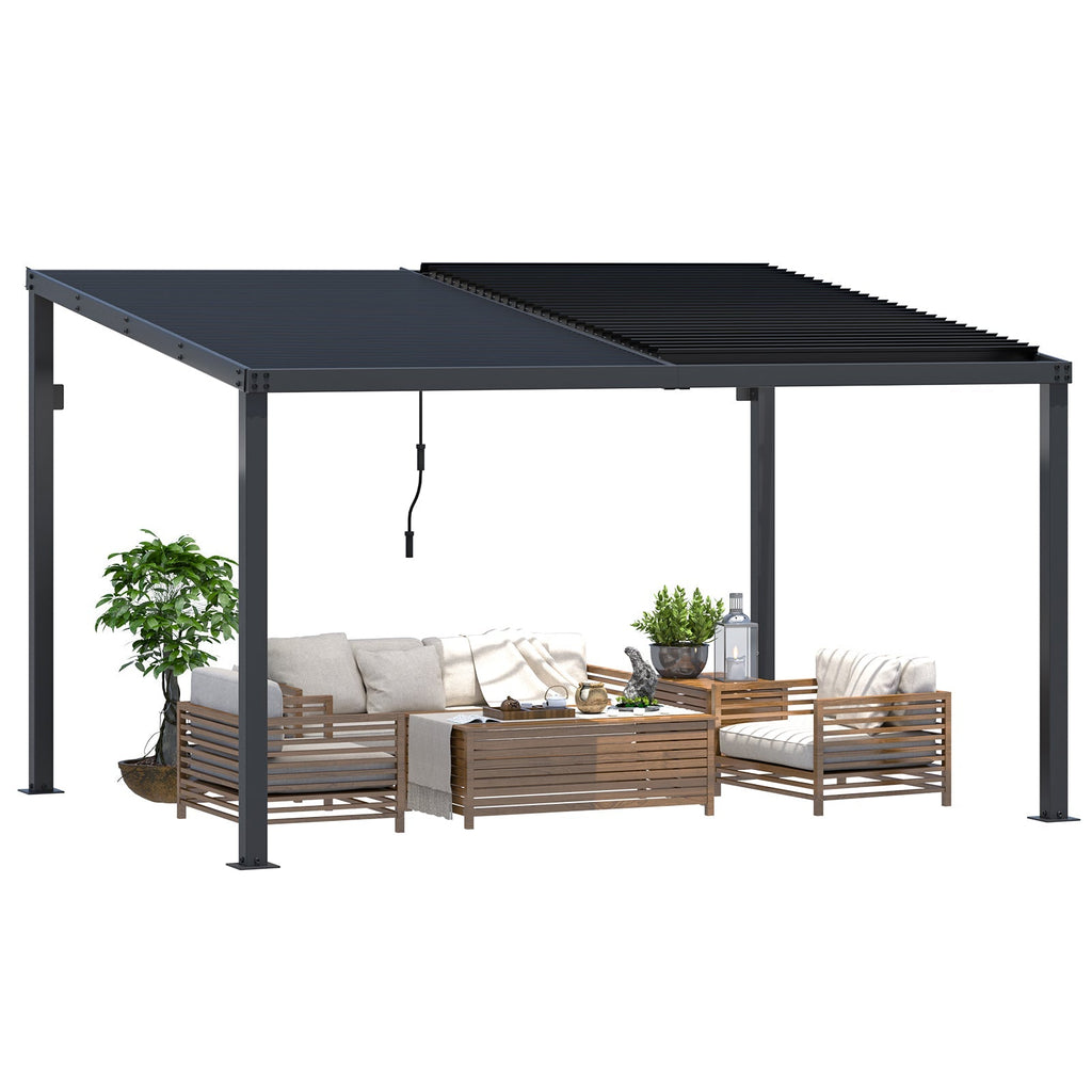 NetSo Louvered Gazebo Pergola 13' x 10' Hardtop - Outdoor Wall-Mounted Shade Solution