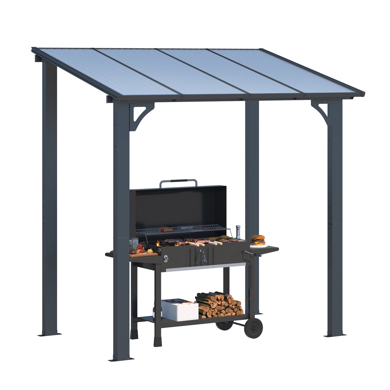 NetSo Wall Mounted Gazebo Pergola 8' x 5' Dark - Durable Outdoor Shade Solution