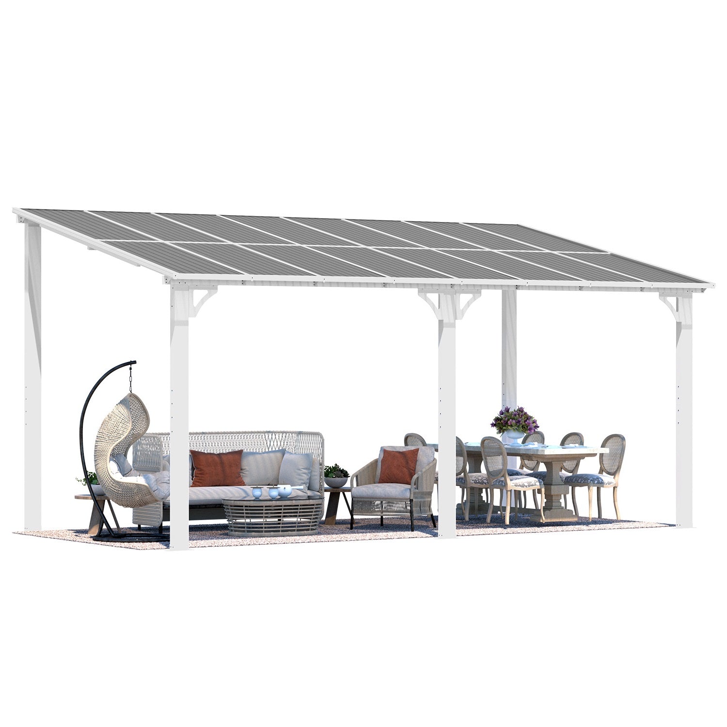 NetSo Wall Mounted Gazebo Pergola 16x8 Feet White - Durable Outdoor Shelter Solution