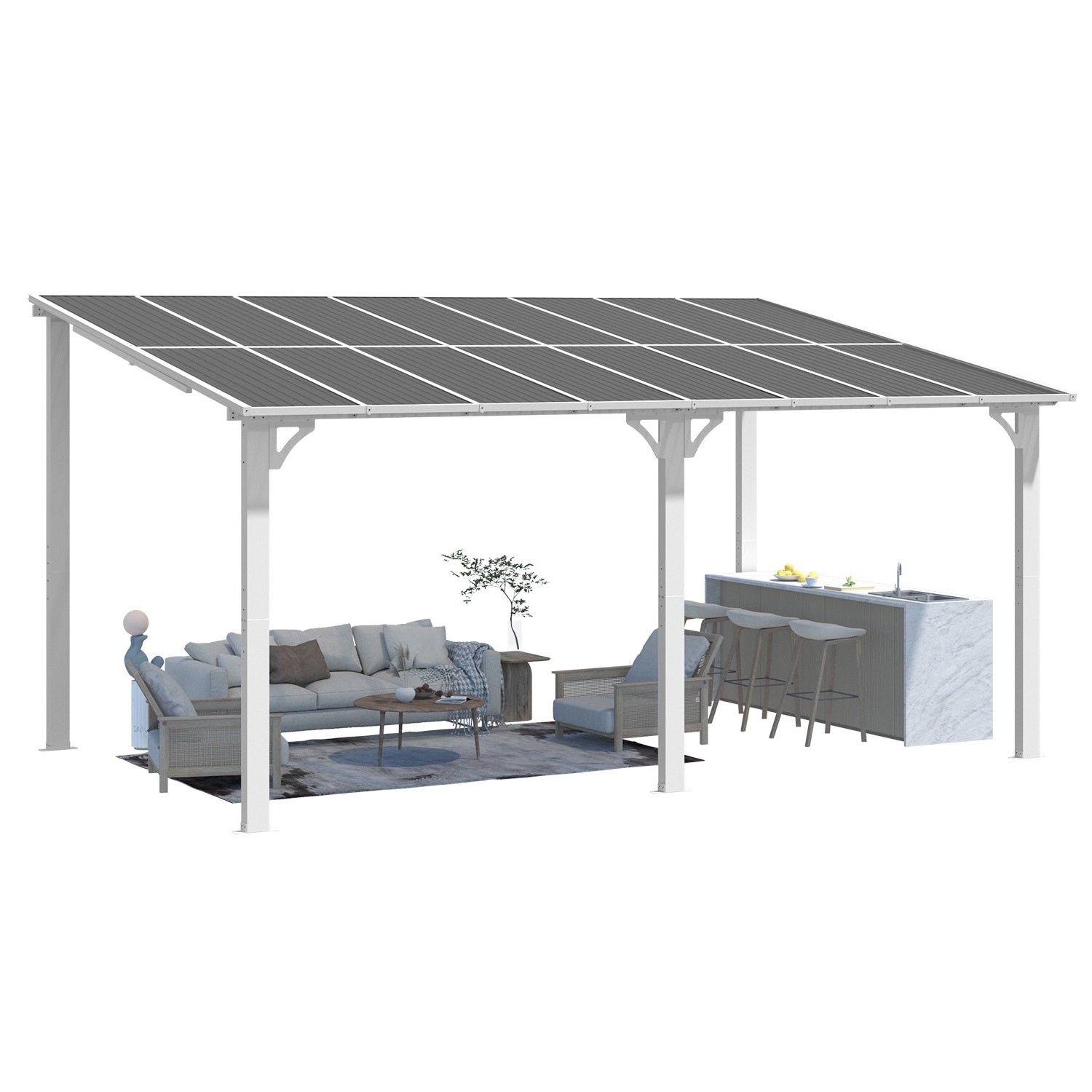 NetSo Wall Mounted Gazebo Pergola 16'x10' White - Durable Outdoor Shade Solution