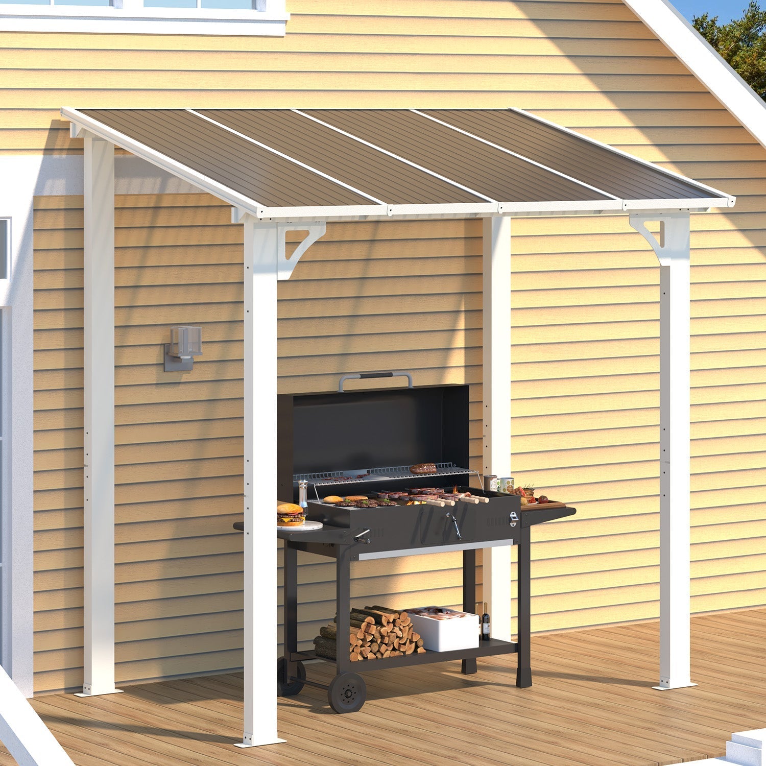 NetSo Wall Mounted Gazebo Pergola 8' x 5' White - Durable Outdoor Shade Solution