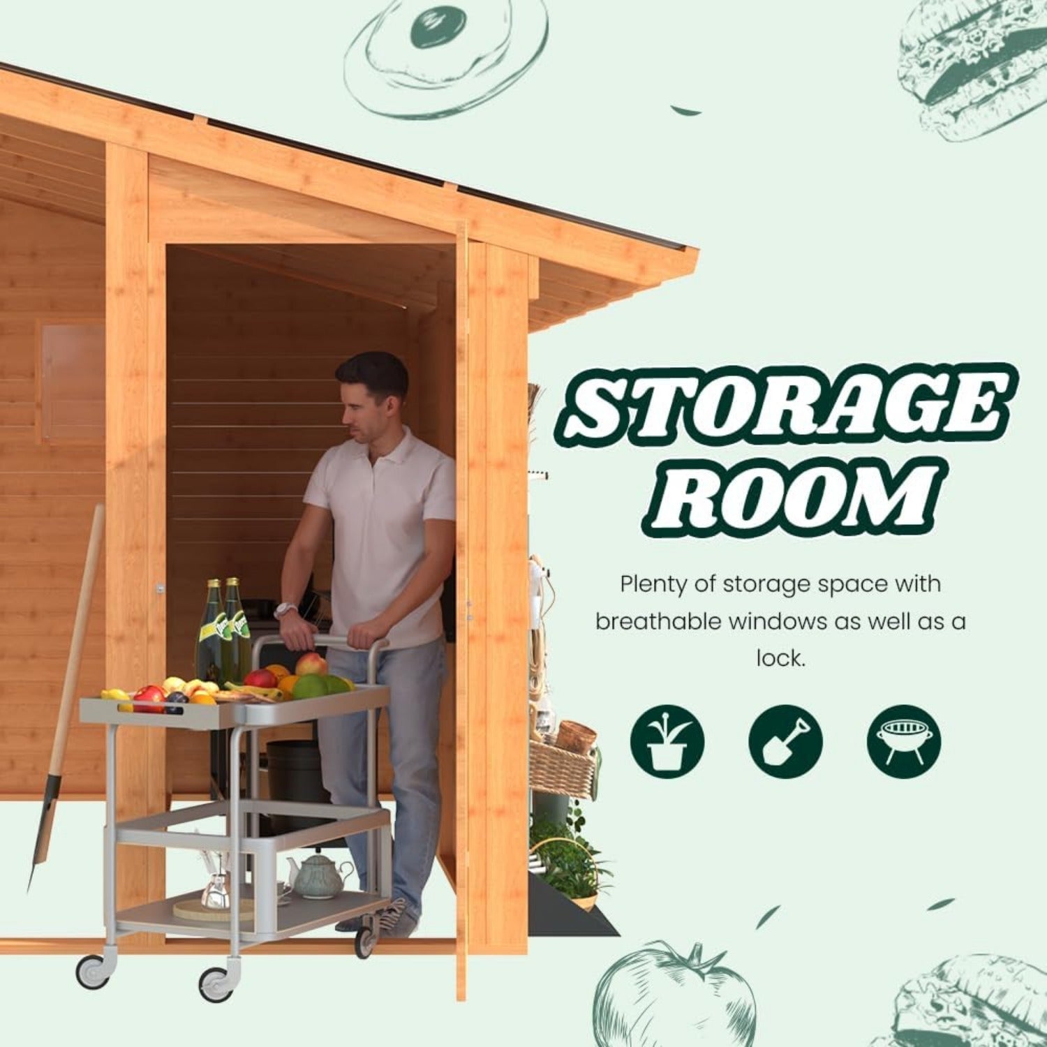 AECOJOY 20' × 12.5' Outdoor Wooden Gazebo with Storage Room