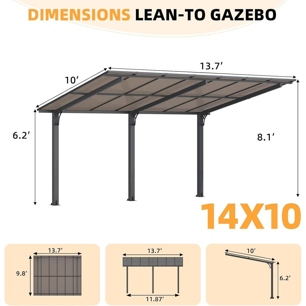 NetSo Gazebo 14' x 10' Hard Top Patio Pergola - Durable Outdoor Shelter Solution