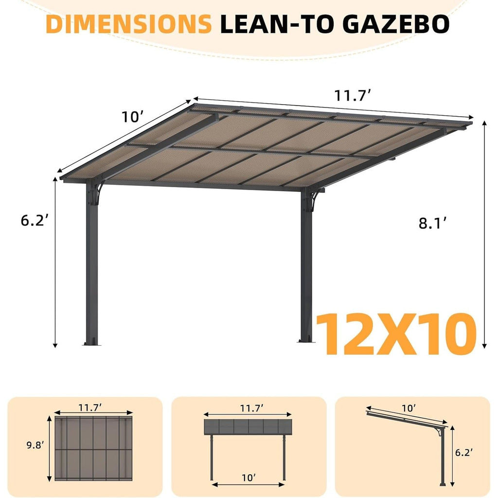 NetSo Hardtop Gazebo 12' x 10' - Durable Outdoor Pergola for Patio and Carport
