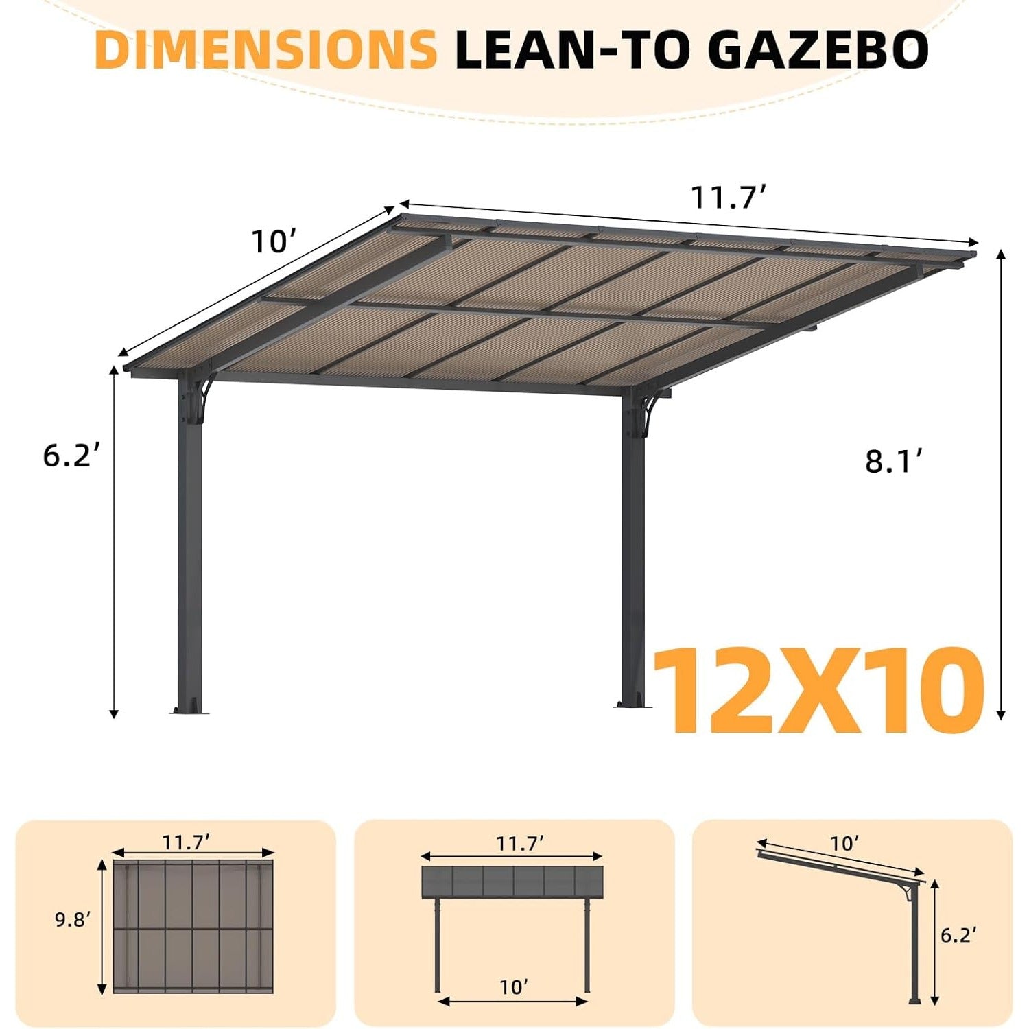 NetSo Hardtop Gazebo 12' x 10' - Durable Outdoor Pergola for Patio and Carport
