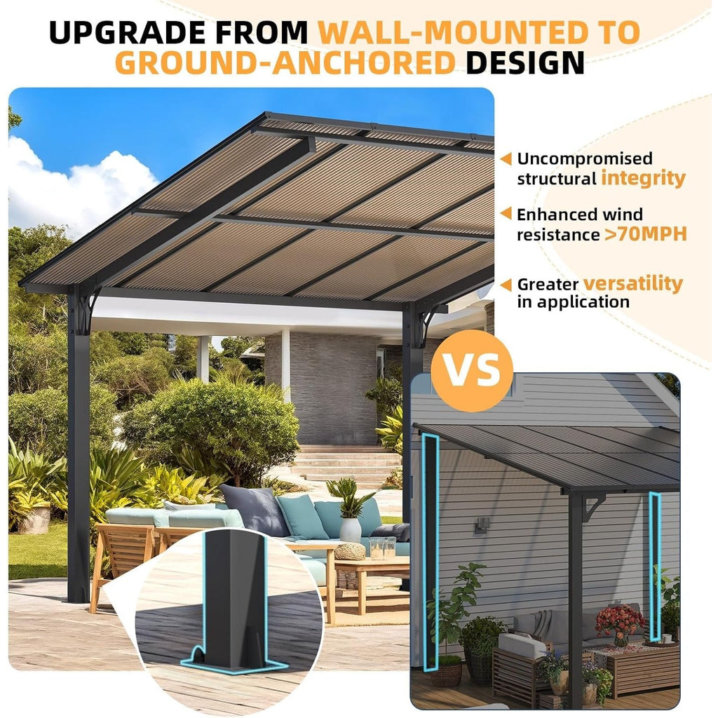 NetSo Outdoor Gazebo Pergola 10' x 10' - Durable Hard Top for Patio Protection