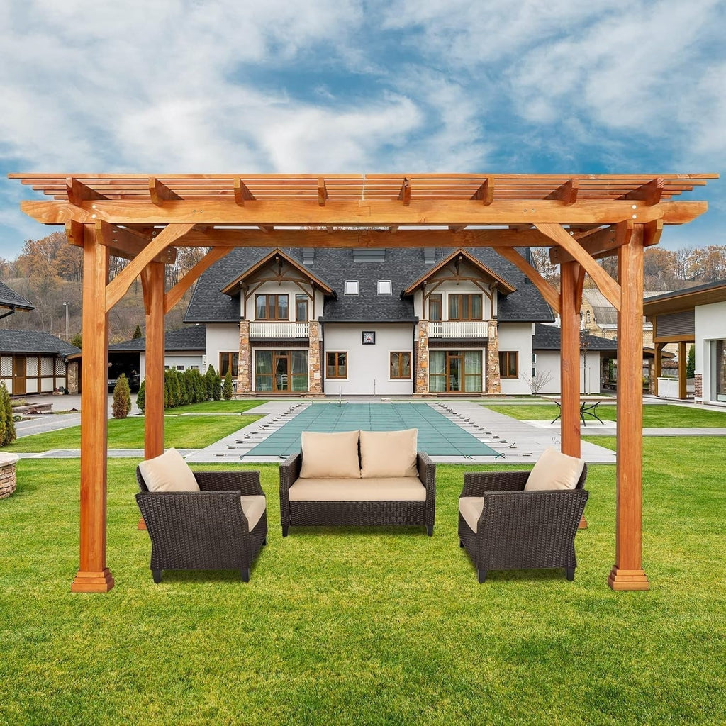 NetSo Wood Pergola 12'x10' - Stylish Outdoor Gazebo for Patio and Garden Use