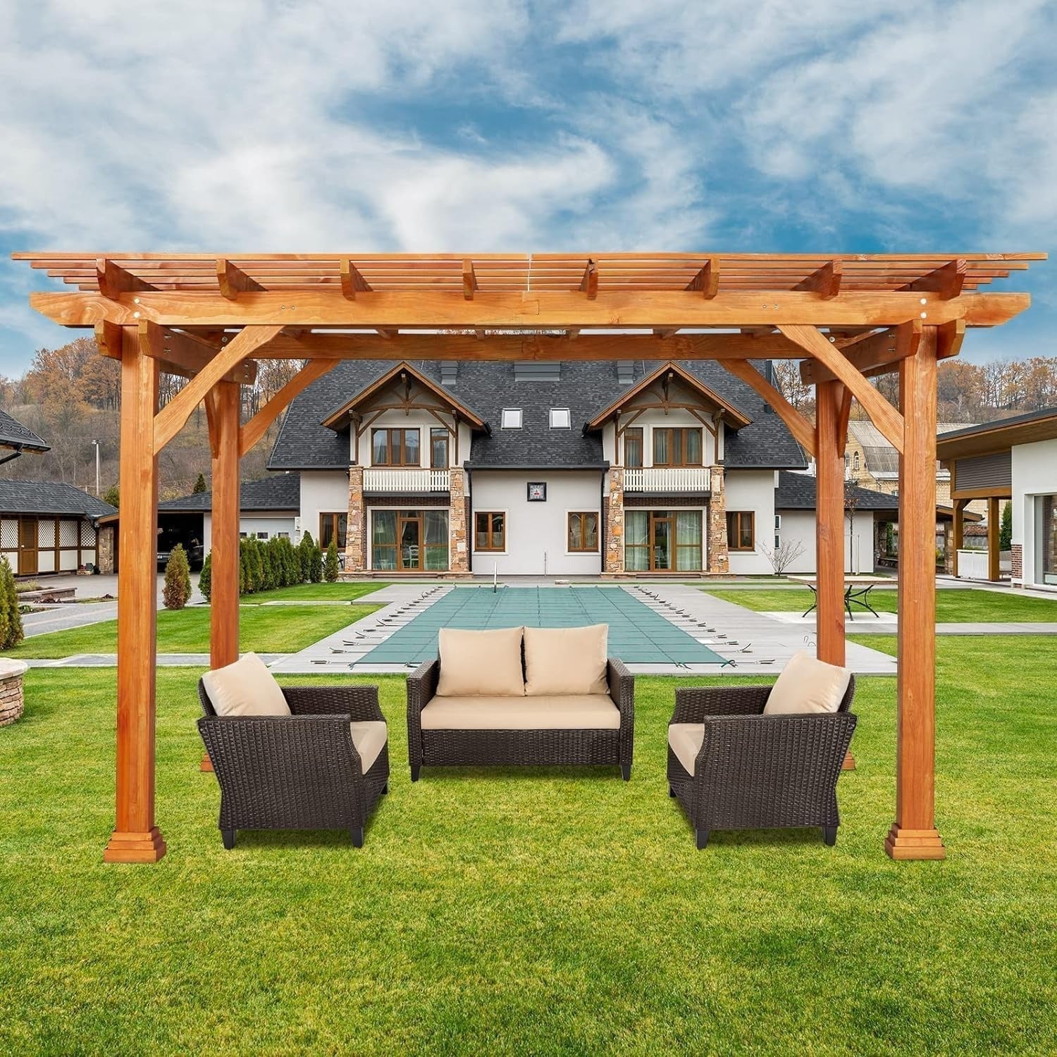 NetSo Wood Pergola 12'x10' - Stylish Outdoor Gazebo for Patio and Garden Use