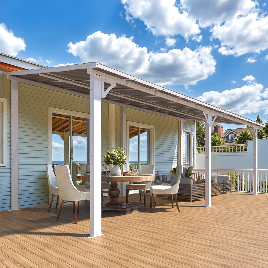 NetSo Wall Mounted Gazebo Pergola 20'x8' White - Enhance Your Outdoor Space