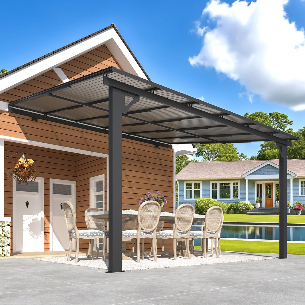 NetSo Adjustable Height Wall Mounted Outdoor Gazebo 12'x10' - Durable and Versatile Shelter