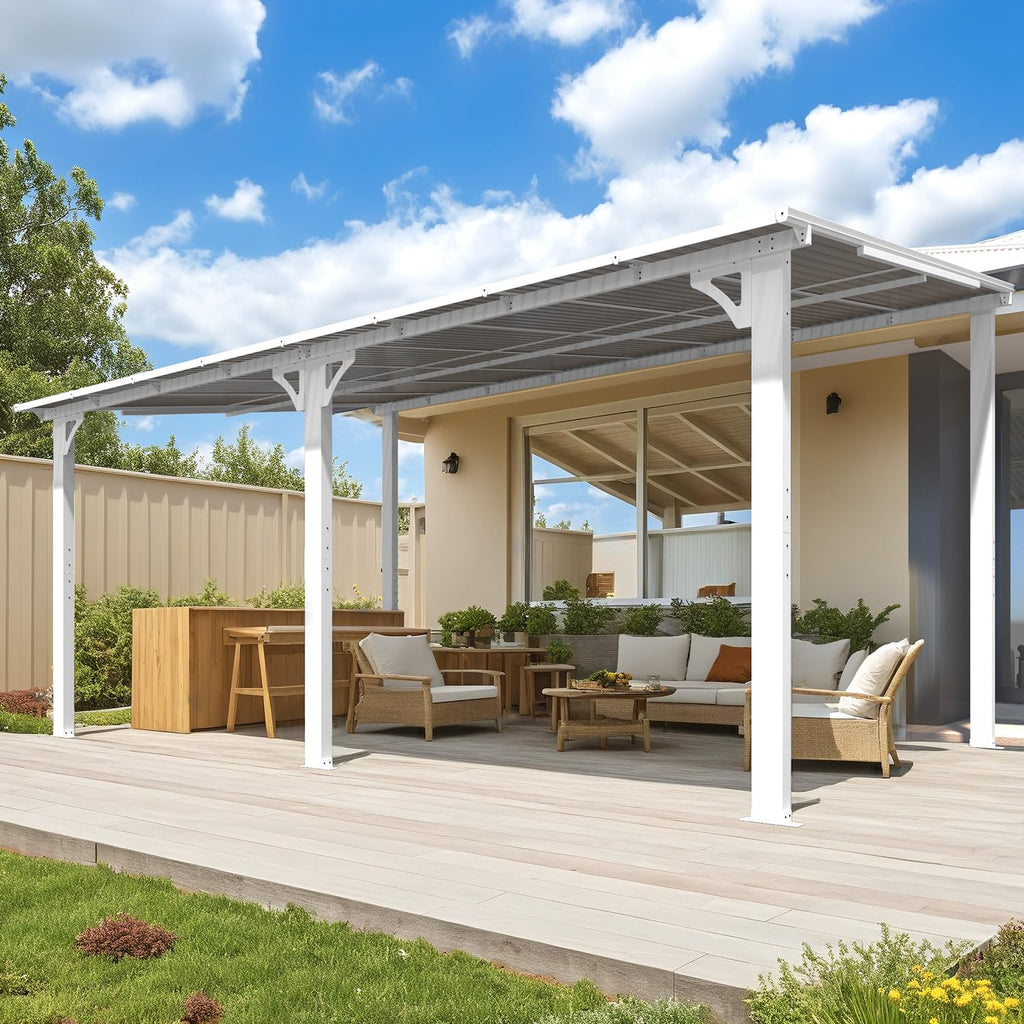 NetSo Wall Mounted Gazebo Pergola 16'x10' White - Durable Outdoor Shade Solution